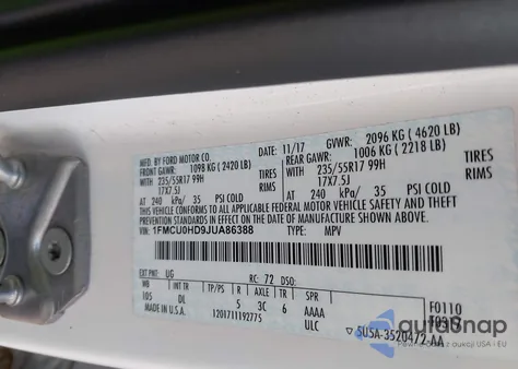 2018 Ford Escape Sel из США, поврежденный, VIN 1FMCU0HD9JUA86388